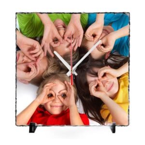 Reloj personalizado con fotos en pizarra cuadrado